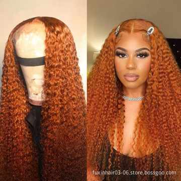 28 30 Inch Colored Curly Ginger Orange Deep Wave Lace Front Human Hair Wigs Brazilian Deep Curly Preplucked Lace Frontal Wigs